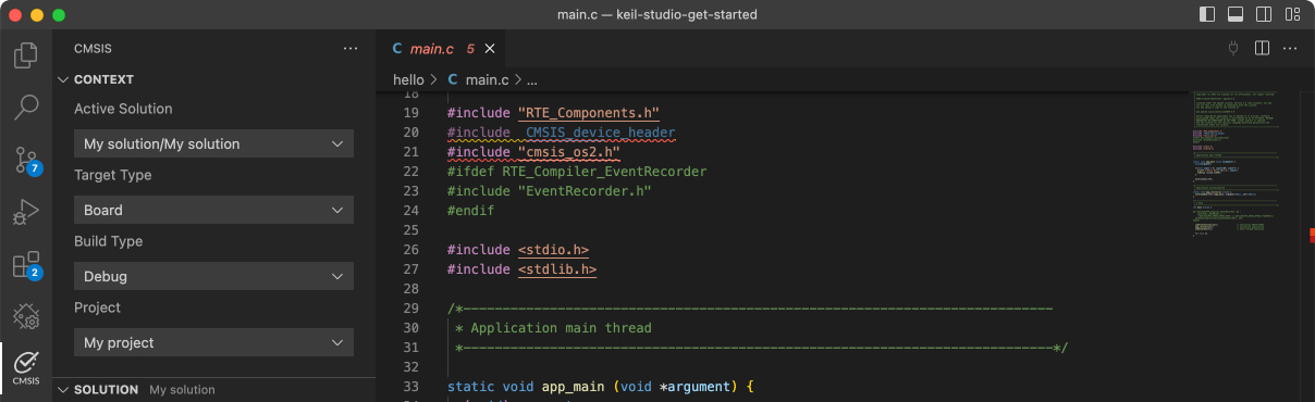 VSCode with the Arm Keil Studio extension